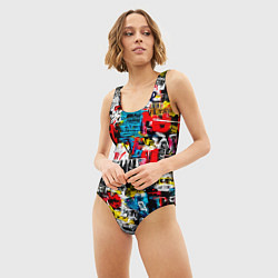 Купальник-боди 3D женский Граффити коллаж, цвет: 3D-принт — фото 2
