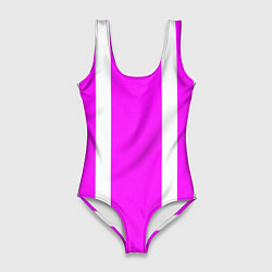 Купальник-боди 3D женский Color white pink stripes, цвет: 3D-принт