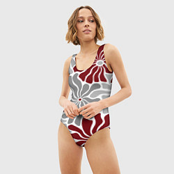 Купальник-боди 3D женский Цветы cherry and grey pattern, цвет: 3D-принт — фото 2