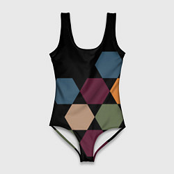 Купальник-боди 3D женский Honeycombs autumn colors, цвет: 3D-принт