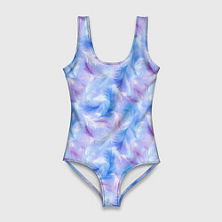 Женский купальник-боди Узор из голубых и сиреневых перьев