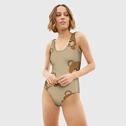 Купальник-боди 3D женский Медвежьи мордашки на бежевом, цвет: 3D-принт — фото 2