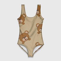 Купальник-боди 3D женский Медвежьи мордашки на бежевом, цвет: 3D-принт