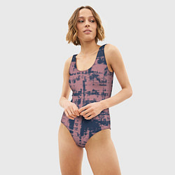 Купальник-боди 3D женский Текстура с потертостями сине-розовая, цвет: 3D-принт — фото 2