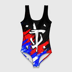 Купальник-боди 3D женский Doom триколор краски, цвет: 3D-принт