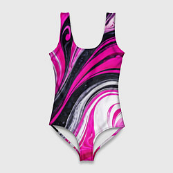 Купальник-боди 3D женский Розово белая абстракция, цвет: 3D-принт