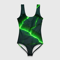 Купальник-боди 3D женский Кислотный зеленый свет из плит, цвет: 3D-принт