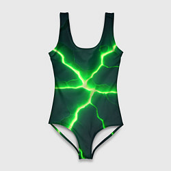 Купальник-боди 3D женский Зеленый неон из плит, цвет: 3D-принт