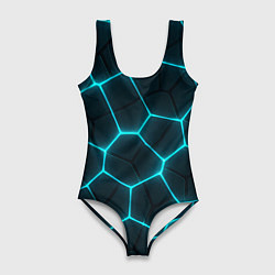 Купальник-боди 3D женский Неоновые голубые соты, цвет: 3D-принт