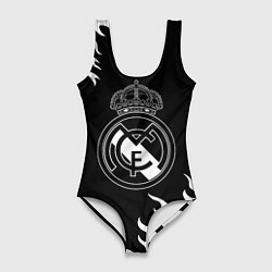 Купальник-боди 3D женский Real Madrid белый огонь текстура, цвет: 3D-принт