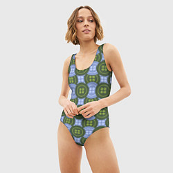 Купальник-боди 3D женский Зеленые и синие пуговицы, цвет: 3D-принт — фото 2