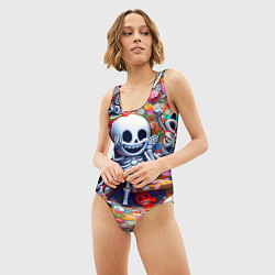 Купальник-боди 3D женский Смеющиеся прикольные скелетики - нейроарт, цвет: 3D-принт — фото 2