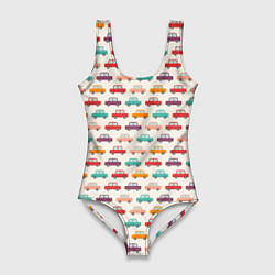 Купальник-боди 3D женский Цветные машинки паттерн, цвет: 3D-принт