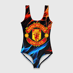 Купальник-боди 3D женский Манчестер Юнайтед огонь битва, цвет: 3D-принт