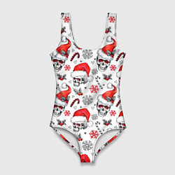 Купальник-боди 3D женский Новогодние черепа, цвет: 3D-принт