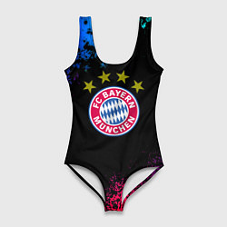 Купальник-боди 3D женский Бавария Мюнхен краски неон градиент, цвет: 3D-принт