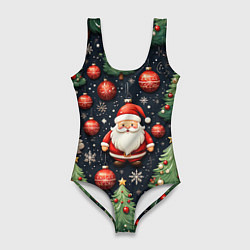 Женский купальник-боди Новый год паттерн Дед мороз