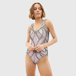 Купальник-боди 3D женский Нежно розовый орнамент из перьев, цвет: 3D-принт — фото 2