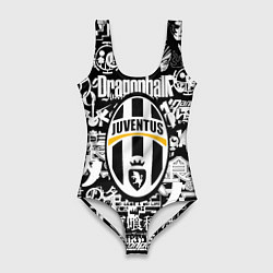 Женский купальник-боди Ювентус аниме черно белые надписи