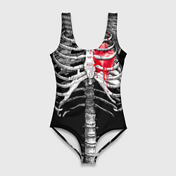 Купальник-боди 3D женский Скелет с сердцем, цвет: 3D-принт