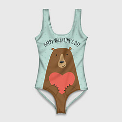 Купальник-боди 3D женский Медведь с сердцем, цвет: 3D-принт