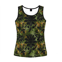 Майка-безрукавка женская Темные тропические листья, цвет: 3D-черный