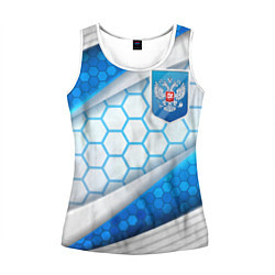 Майка-безрукавка женская Синий герб России на объемном фоне, цвет: 3D-белый