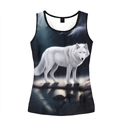 Майка-безрукавка женская Белый волк в лесу, цвет: 3D-черный