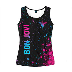 Майка-безрукавка женская Bon Jovi - neon gradient: надпись, символ, цвет: 3D-черный