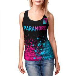 Майка-безрукавка женская Paramore - neon gradient: символ сверху, цвет: 3D-черный — фото 2