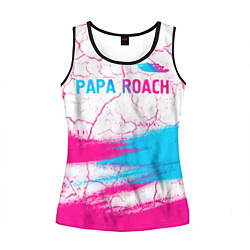 Майка-безрукавка женская Papa Roach neon gradient style: символ сверху, цвет: 3D-черный