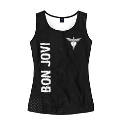 Майка-безрукавка женская Bon Jovi glitch на темном фоне: надпись, символ, цвет: 3D-черный