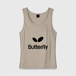 Майка женская хлопок Butterfly Logo, цвет: миндальный