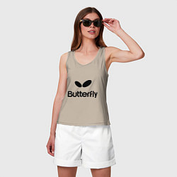 Майка женская хлопок Butterfly Logo, цвет: миндальный — фото 2