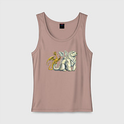 Майка женская хлопок Два дракона, цвет: пыльно-розовый