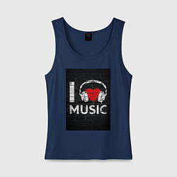 Майка женская хлопок I love music, цвет: тёмно-синий