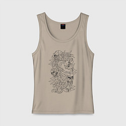Майка женская хлопок Tiger & Skulls tattoo, цвет: миндальный