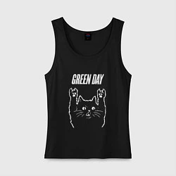Майка женская хлопок Green Day Рок кот, цвет: черный