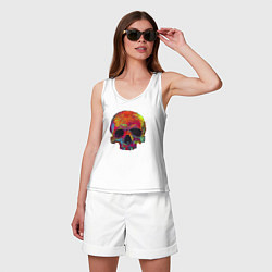 Майка женская хлопок Cool color skull, цвет: белый — фото 2