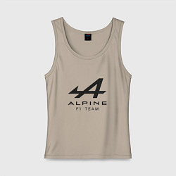 Майка женская хлопок Alpine F1 team Black Logo, цвет: миндальный