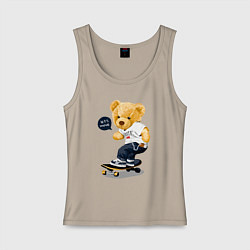 Майка женская хлопок Мишка скейтбордист, цвет: миндальный