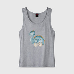 Майка женская хлопок Мама-динозавр с детенышами, цвет: меланж