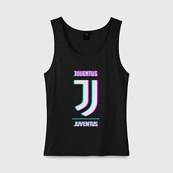 Майка женская хлопок Juventus FC в стиле Glitch, цвет: черный