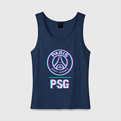 Майка женская хлопок PSG FC в стиле Glitch, цвет: тёмно-синий
