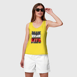 Майка женская хлопок Time life - надпись про жизнь, цвет: желтый — фото 2