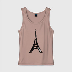 Майка женская хлопок Эйфелева башня Париж Франция, цвет: пыльно-розовый