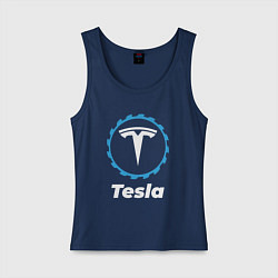 Майка женская хлопок Tesla в стиле Top Gear, цвет: тёмно-синий