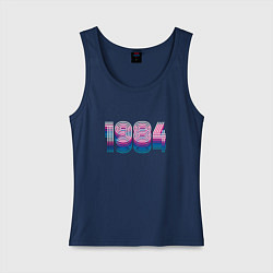 Майка женская хлопок 1984 Год Ретро Неон, цвет: тёмно-синий