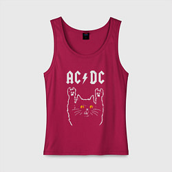 Майка женская хлопок AC DC rock cat, цвет: маджента