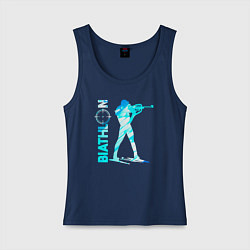 Майка женская хлопок Биатлон спортсмен, цвет: тёмно-синий
